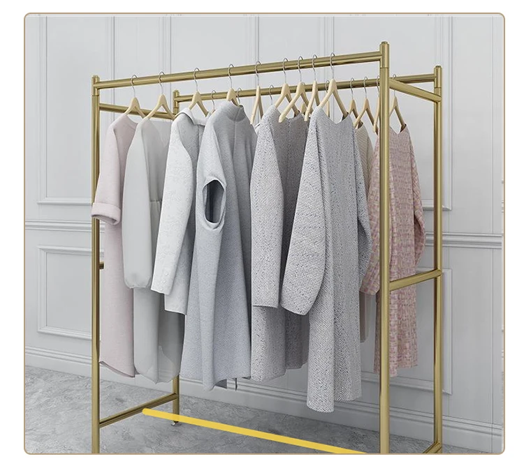 Modern Light Luxury Gold Retail Display Clothing Racks Shelf Double Rod ...