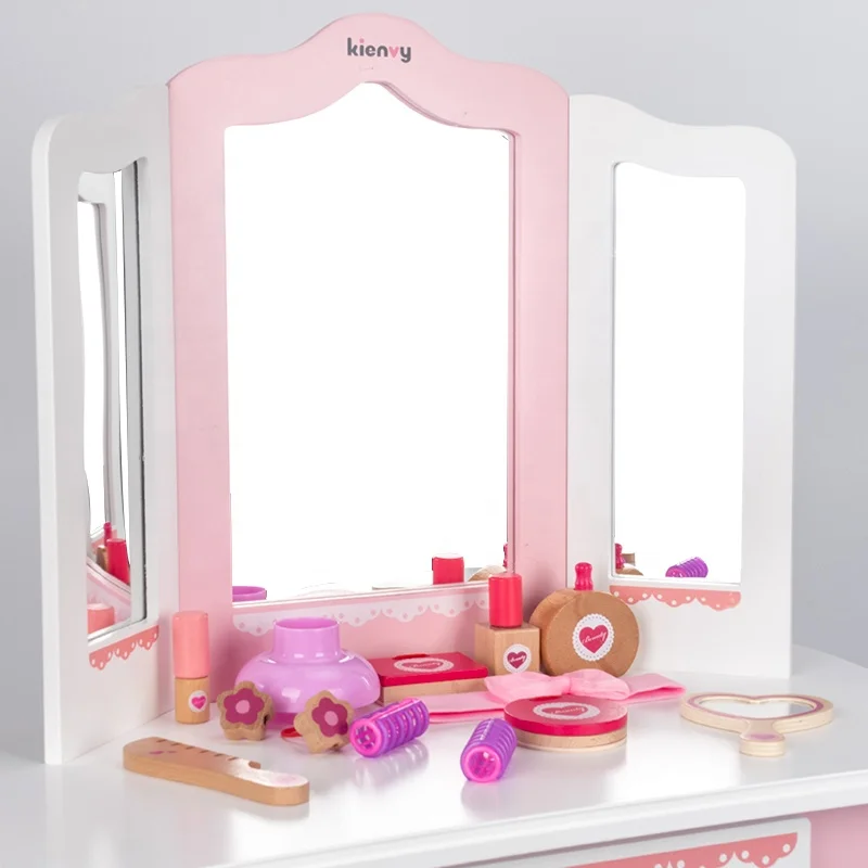 Трехскладное зеркало для макияжа, деревянный туалетный столик принцессы с выдвижным ящиком для детей