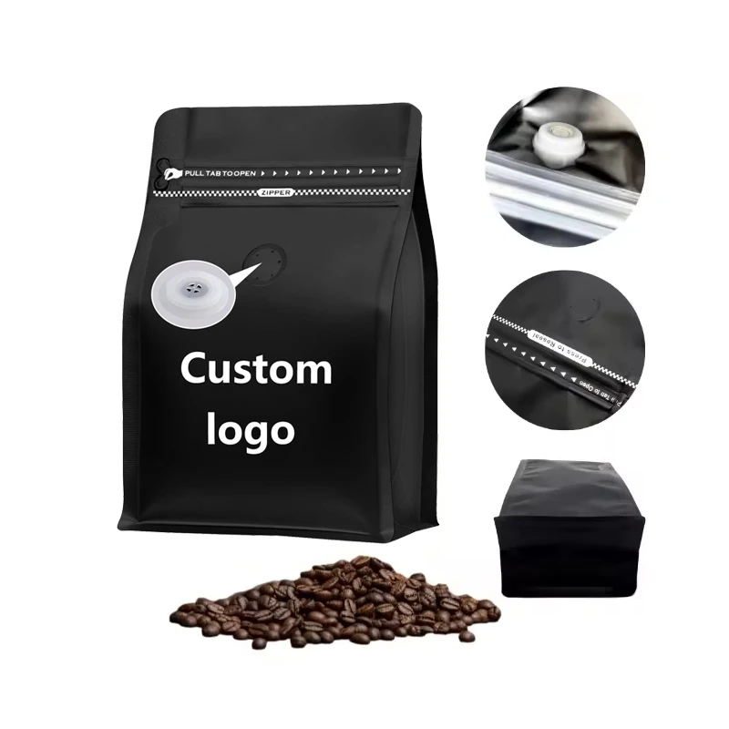 Custom 100g 150g 250g 500g 1kg Pla Biodegradable Side Gusset Flat Bottom Beans Packaging Compostable Coffee Bag With Valve