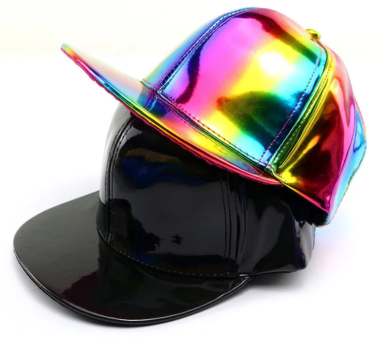 Custom Rainbow Hat Full Leather Hip Hop Baseball Cap Sun Hat Men's Ladies Flat Brim Baseball Snapback Cap