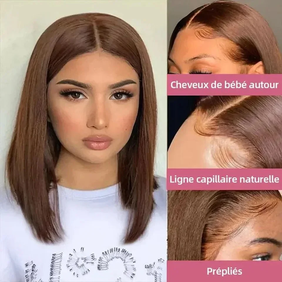 Parrucche Bob Corte Marrone Cioccolato Frontale In Pizzo Brasiliano Lisci Capelli Umani Per Le Donne_voghion.com