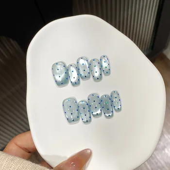 Aomian 3D LED Lamp Source Nail Art Patch Hand-Wearing Glacier Blue Cat's Eye Design Small Fresh Wave Dot Sequin 8ml Bottle