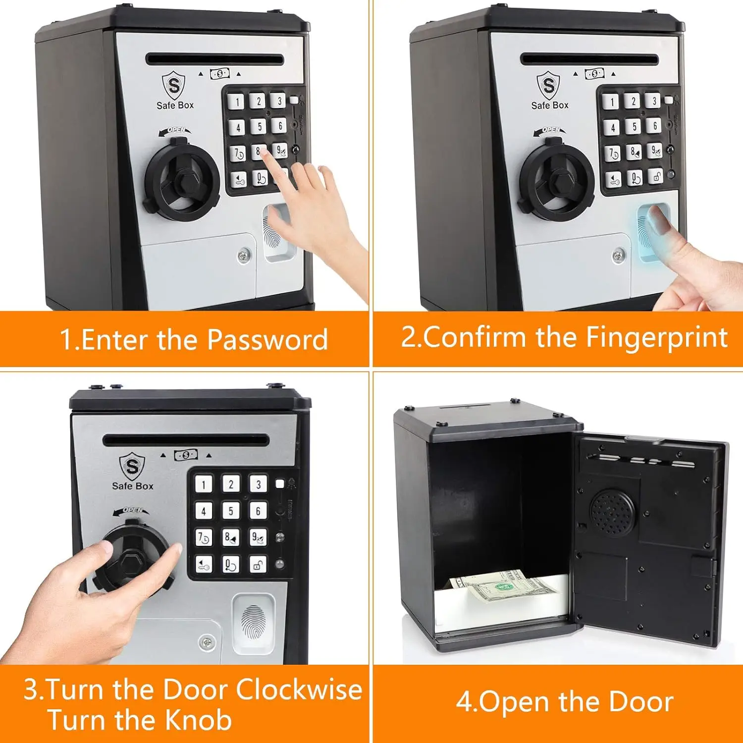 Mini ATM Savings Bank for Real Money, Electronic Voice Piggy Banks, Fingerprint Password, Kids Safe Box, Cool Stuff Gift