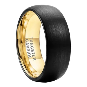 Coolstyle Jewelry 8mm Black Gold Tungsten Carbide Ring for Men Women Engagement Wedding Band Domed Brushed Finish Comfort Fit