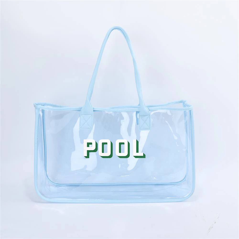 Keymay High Quality Girls Personalized Summer Vibe Waterproof Beach Tote Women Transparent Bag Clear Handbags Pvc Beach Bag