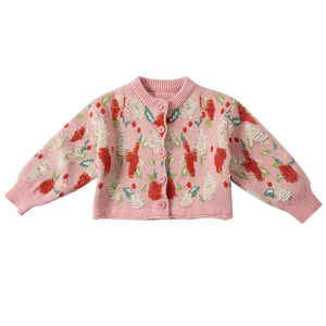 Stylish Casual Girls Cardigan Spring Autumn New Floral Pattern Sweater Coat Knitted Floral Print Design