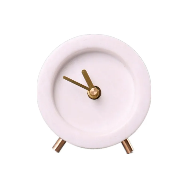 Factory Directly Sell Silent Desk Clock Marble Small Round Table Marble Clock Home Decoration