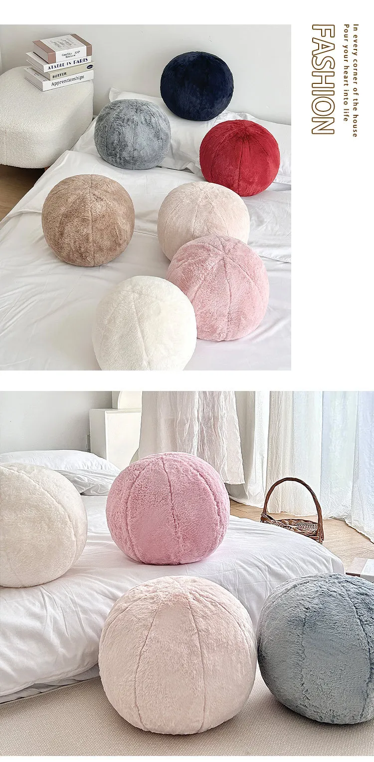 Wholesale New Design Soft Plush Rabbit Fur Round Cushion Hand Knitted Woven Cushion Home Decorative Sofa Pillow manufacture