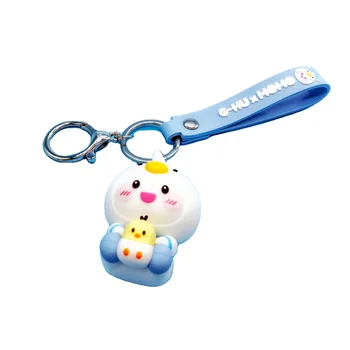 Dongguan Factory 3D Cartoon Key Chain Rubber PVC Keychains with  Strap Ring for Gift Schoolbag Pendant