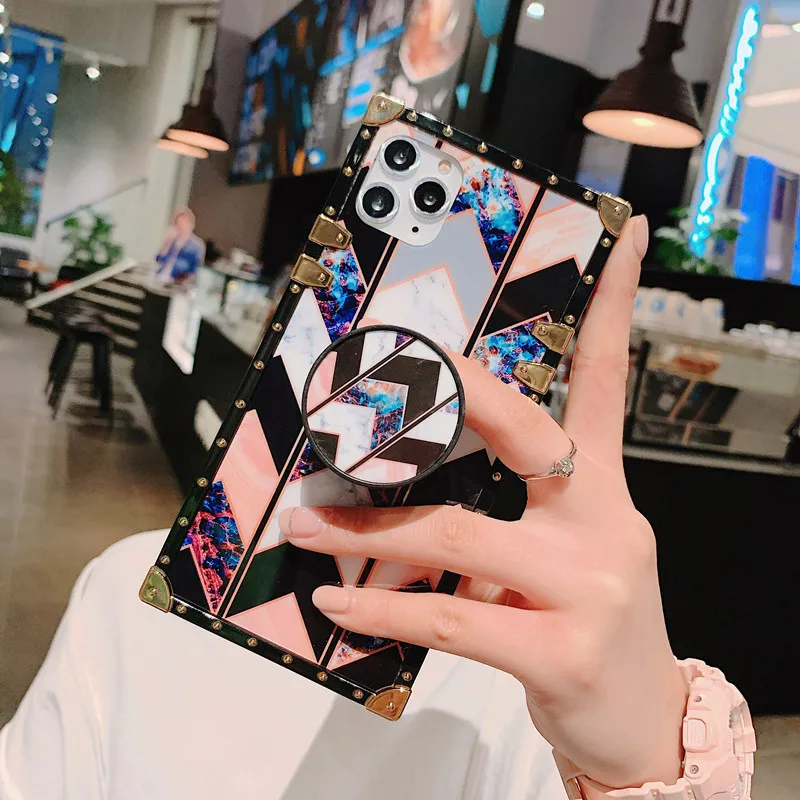 Wholesale Luxury Time Pattern Square Phone Case for Samsung S8 S9 S10 S20  S21 Plus Ultra Note 10 Plus 20 9 8 Coque Bling Ring Holder Cover From  m.