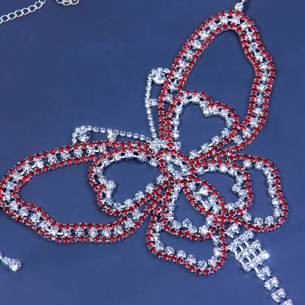 Ins Sexy Full Rhinestone Butterfly Body Chain Bra And Thong Set For