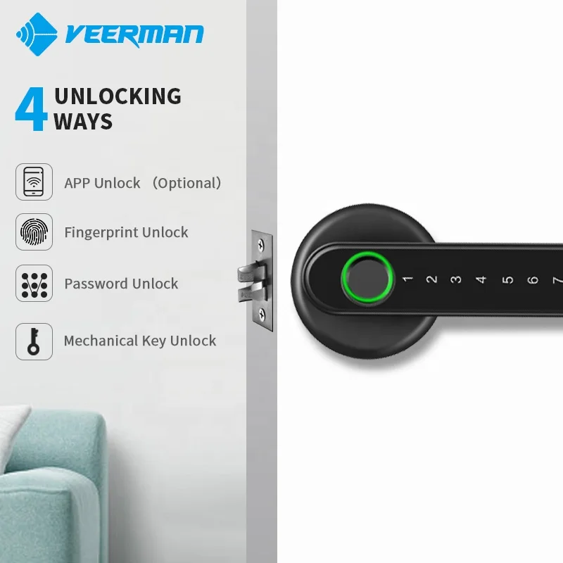 TTlock APP Tuya APP Fingerprint Lever Magnetic Door Handle Lock Wooden Door Smart Door Lock