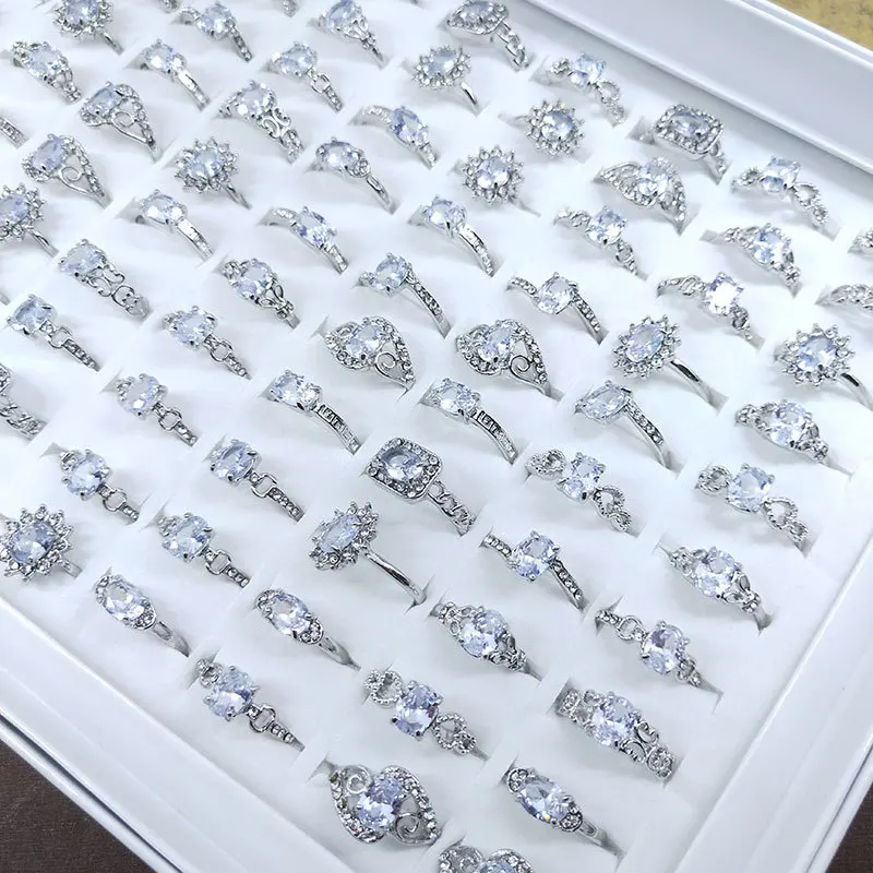 Silver Simple Micro-encrusted Zircon Rings For Women Ladies Finger Ring ...