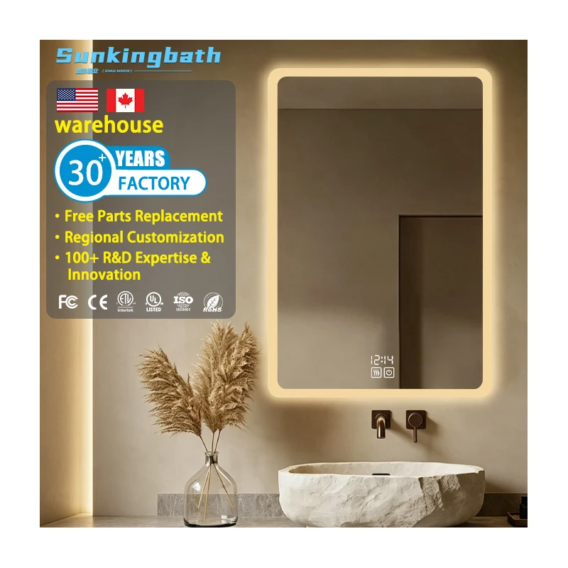 Luxury Led Bathroom Mirror 3 Color Lights Touch Switch Anti Fog Rectangle Backlit Mirror Adjustable Bath Mirror with Led Light