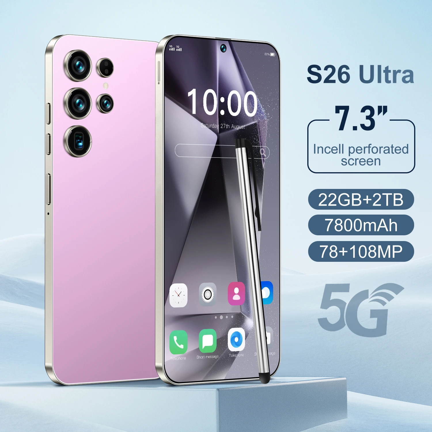 パープル スマートフォン 6.5インチ デュアルカメラ Amazon | I15 Pro Maxスマートフォン、6.6インチHD 3Gロック解除