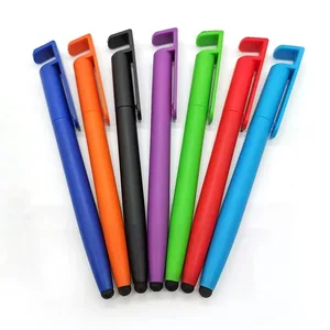 High Quality 4 in 1 Multi Function Plastic Tool Pen with Custom Logo Mobile Holder Plastic Ball Pen with Cleaner &Touch Screen