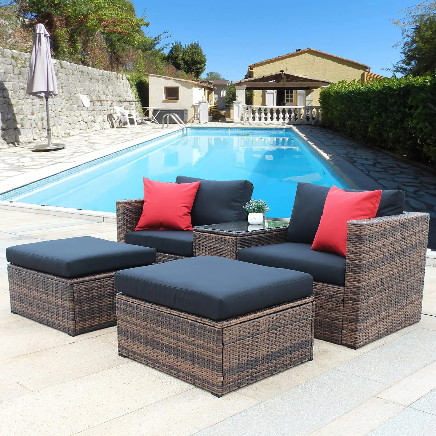 Space Saving Patio Outdoor Furniture Rattan Wicker Furniture With Table