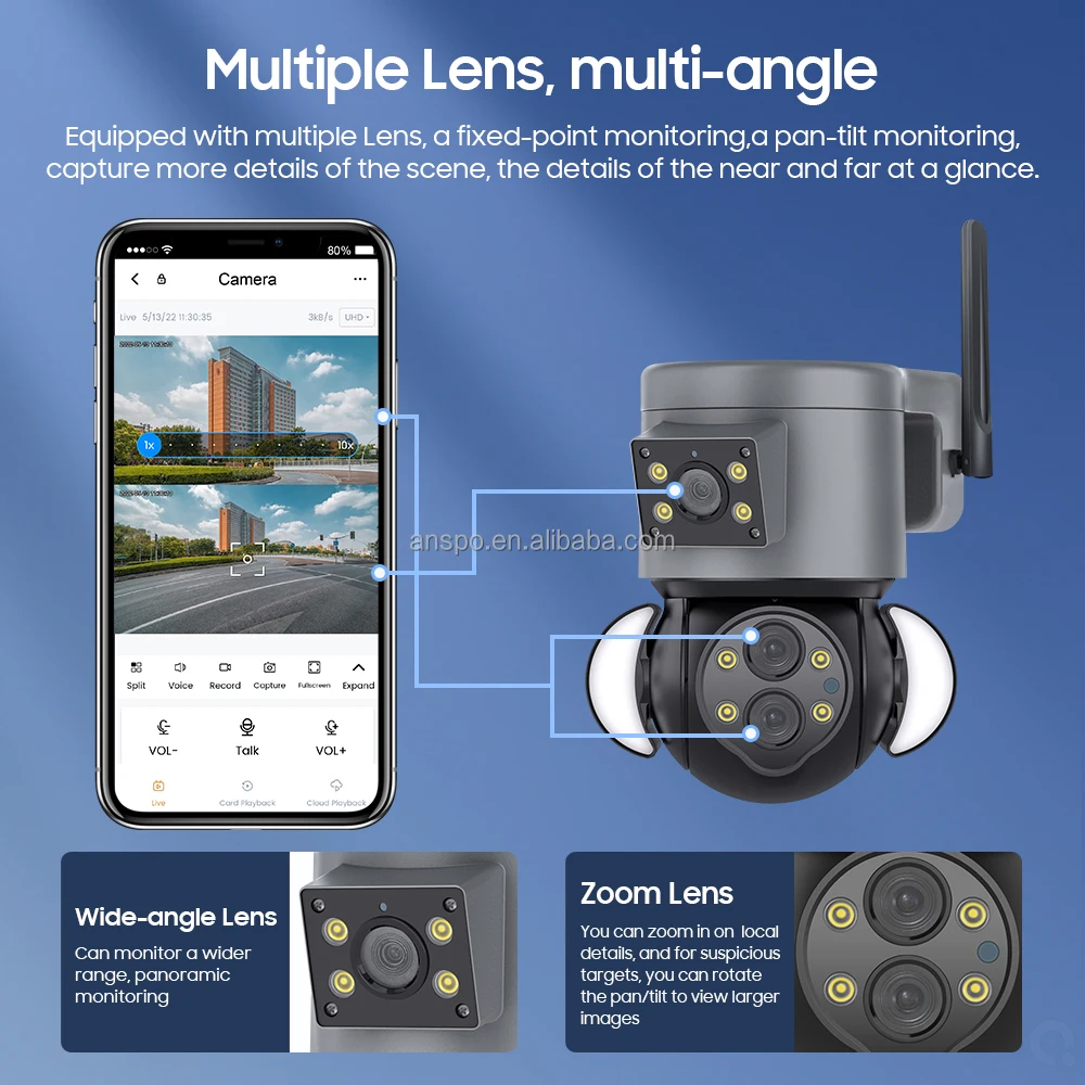 4G 8MP Multiple Lens Floodlight 4k Camera Dual Lens 4MP With 10x Zoom Linkage PTZ CCTV Wireless Security Outdoor Camera