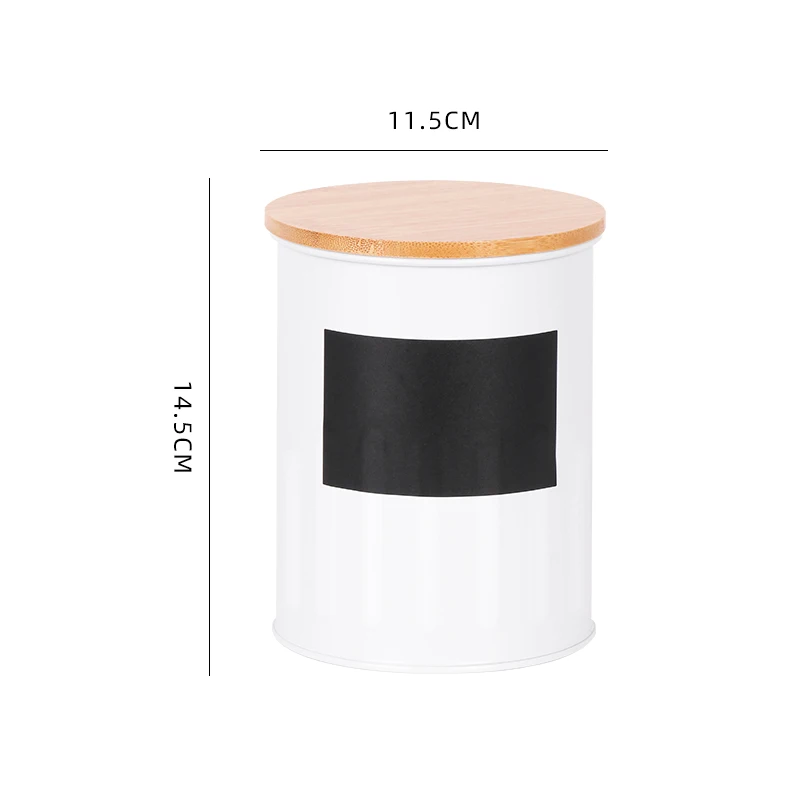DIY Creative Cookies Storage Tank Write the Name You Like Metal Storage Canister With Bamboo Lid White Storage Container