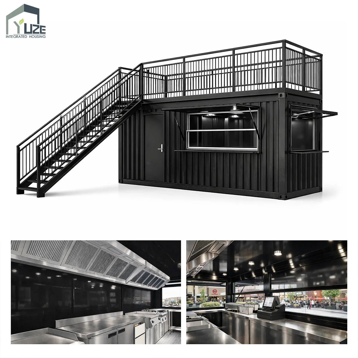 Custom Design Prefab 20ft Outdoor Commercial Rooftop Modular Shipping Container BBQ Kiosk with Full Equipment