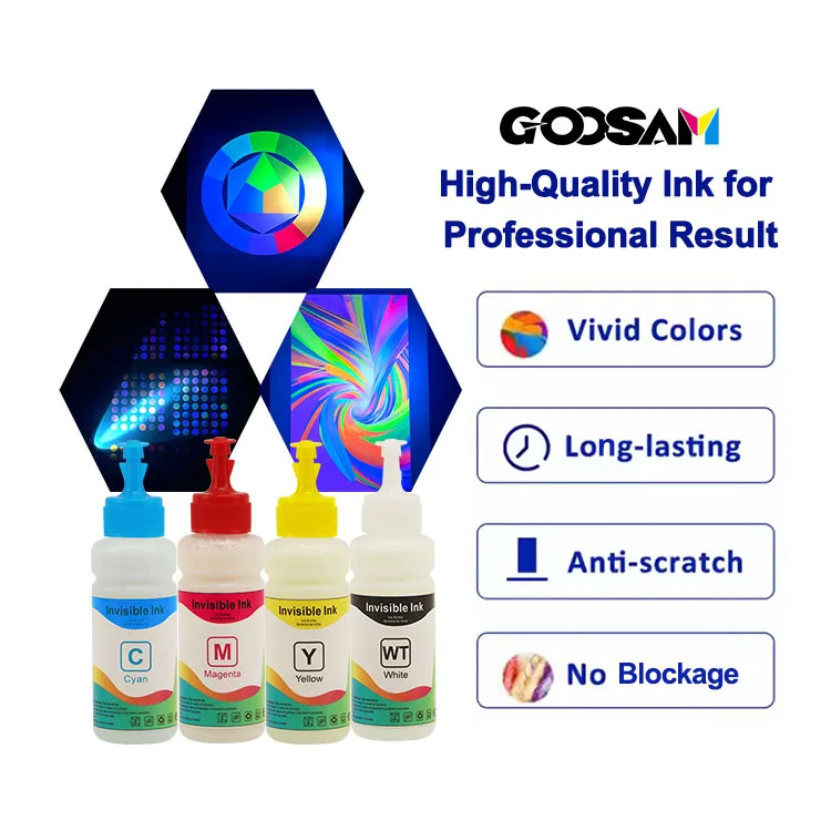 GOOSAM Security Printing 100ml Fluorescent Water Base Luminescent Glow in the Dark Invisible Ink for Epson Inkjet Printers