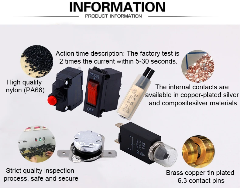 5A 10A 15A 12VAC Automatic Circuit Breaker Elevator Overload Switch Thermal Overload Protector
