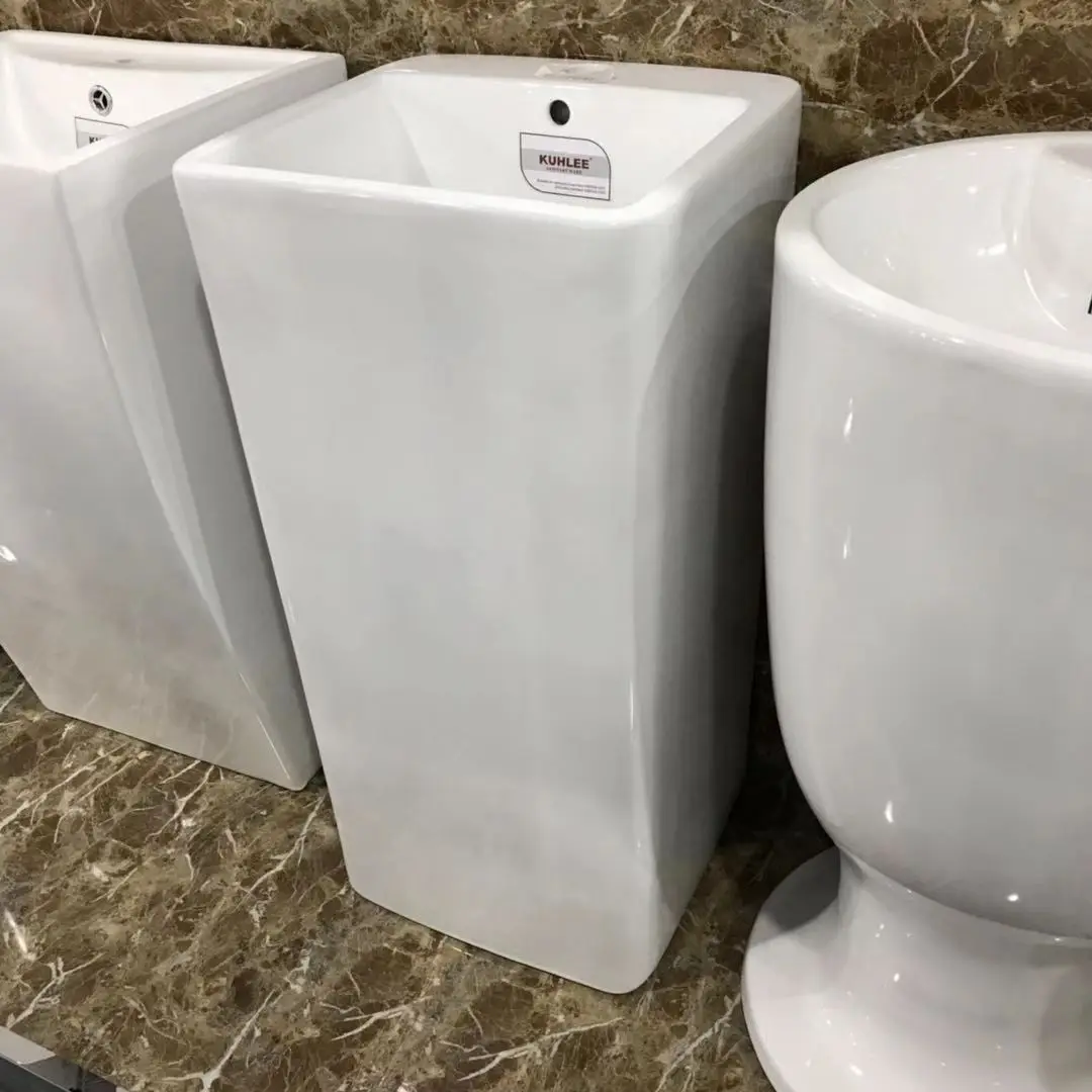 High Standard Reliable Square Shape Ceramic One Piece Hand Wash Pedestal Basin Sink