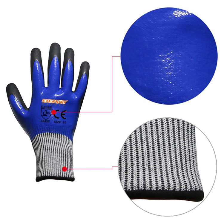 Blue Level 5 Cut Resistant Nitrile Sandy Finish Palm Double Coated Anti