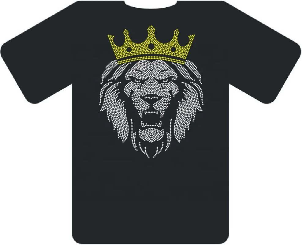 Crown and lion face rhinestone iron on appliques rhinestone hot fix transfer design for t shirts bags