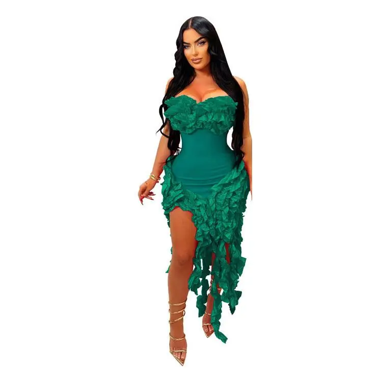 Spring 2024 African Women s Clothing Sexy Strapless Tassel Solid Color Mini Party Evening Dress