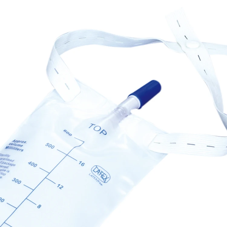 600ml Medical Urine Collection Leg Urinary Drainage Bag with Hanging Elastic Strap and Cap Valve