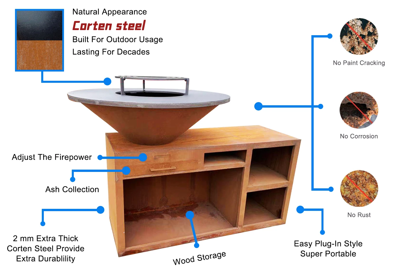 Camping Barbecue Outdoor Charcoal Corten Steel Metal Bbq Grill Buy