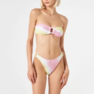 High Quality Bandeau Bikini Set Customized Logo Fashionable Breathable Spandex/Nylon Color Blocking Beachwear Comfortable High