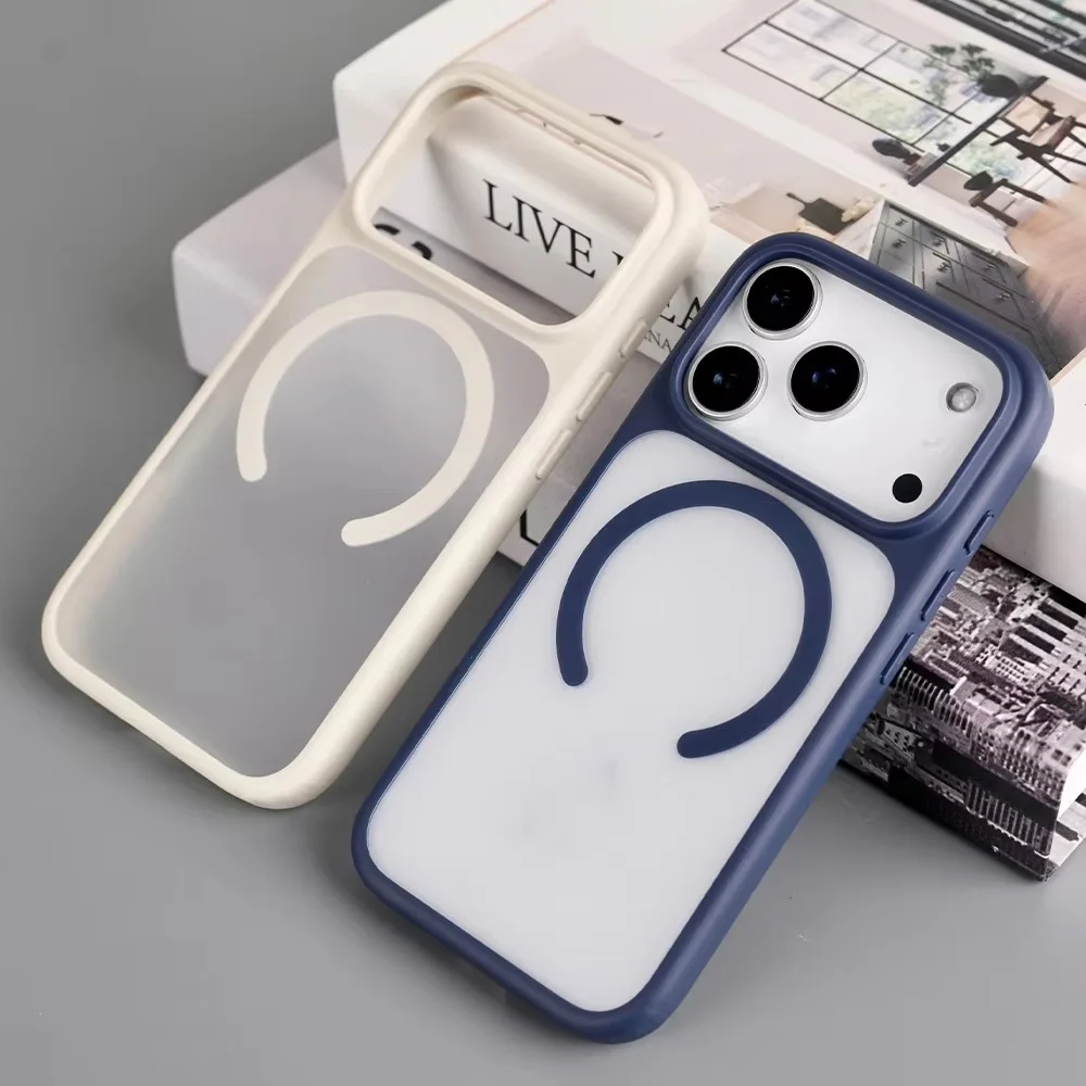 Laudtec Tpu+Pc Frosted Magnetic Case for Iphone Air 17 16 Plus Pro Max Transparent Shockproof Phone Cover Simple Back Sjk1110