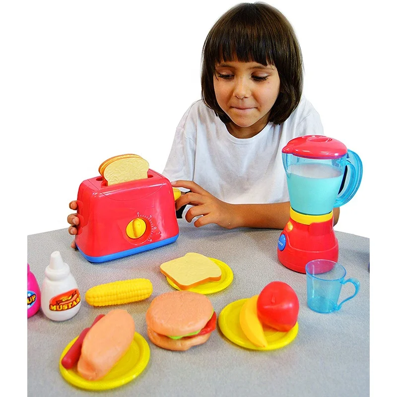Kids Pretend Play Kitchen Set,Assorted Kitchen Appliance Toys with Mixer,  Blender and Toaster Play Kitchen Accessories