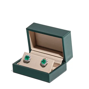 RFJEWEL  Quality Classic PU Leather Texture Inner Satin Gold & Dark Green to Choice Earring Studs Box