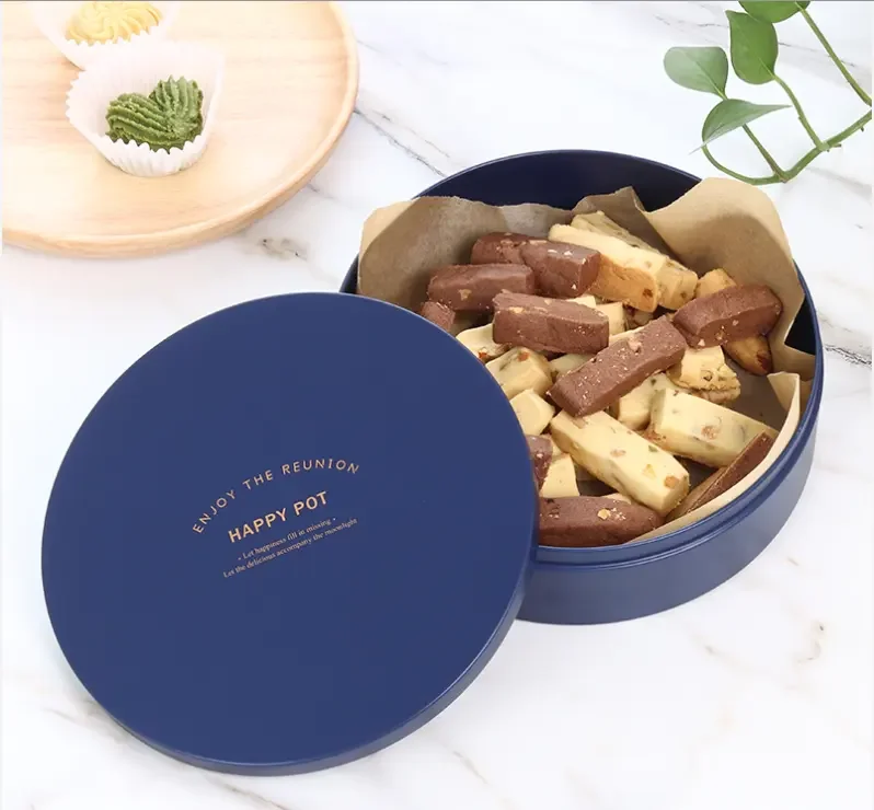 Hot-selling Custom Printing Tin Container Cookie Package Can Cake Box Gold Tins Biscuit Storage Tin Box