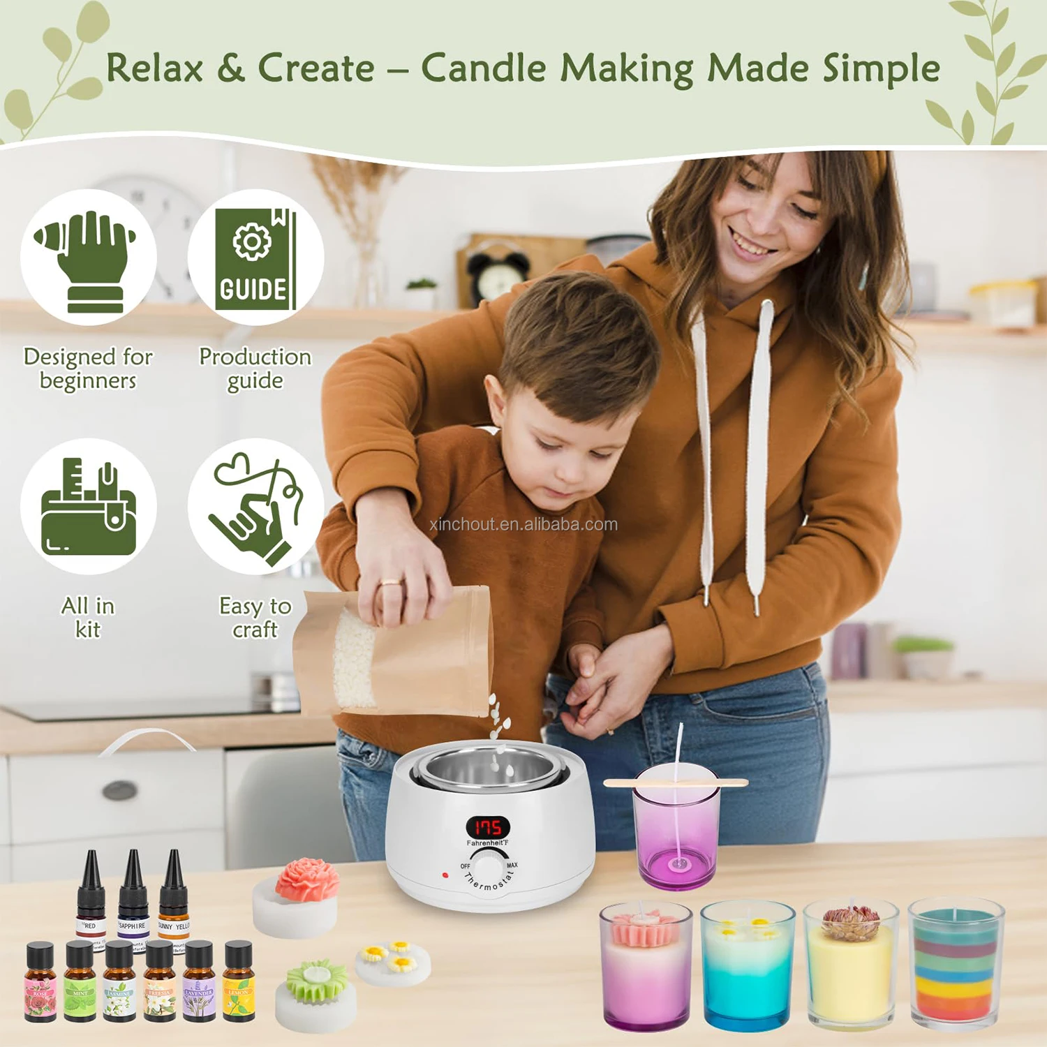 Candle Making Kits for Adults Beginners 91PCS 1200g Wax DIY Candle Making Kit with Electric Wax Melter Pot All in Kit