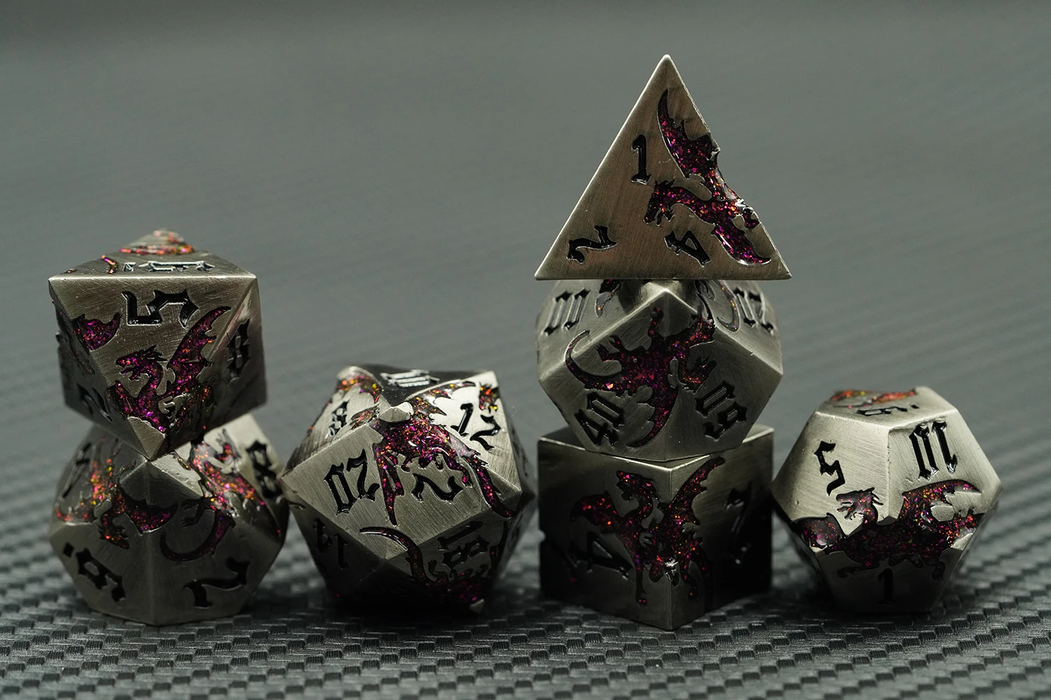 Rpg Metal Dice Polyhedral Dnd Rpg Amethyst Mica Dragon Dice Set Dungeons and Dragons Role Playing Gaming Table Game Dice supplier