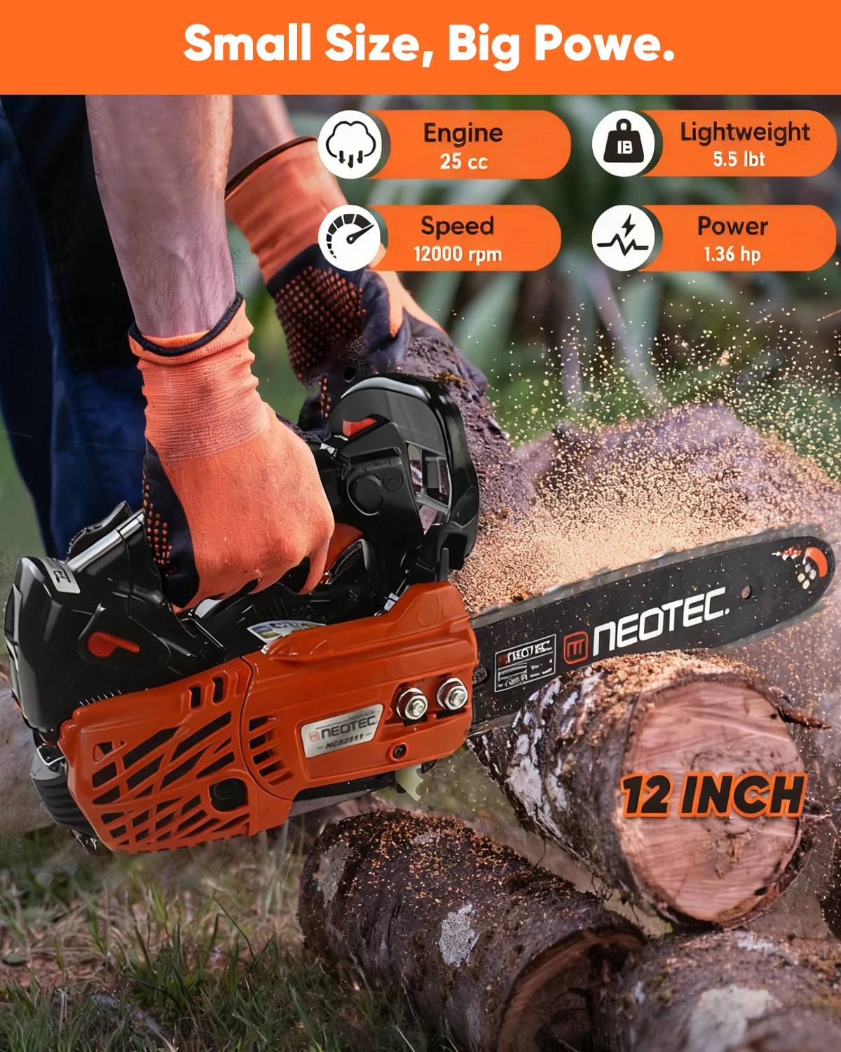 NEOTEC 25cc Mini Portable Petrol Chainsaw F2511 - Efficient Wood