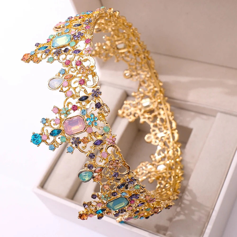 Jeweled Baroque Queen Crown - Rhinestone Tiara for Weddings  display picture 3