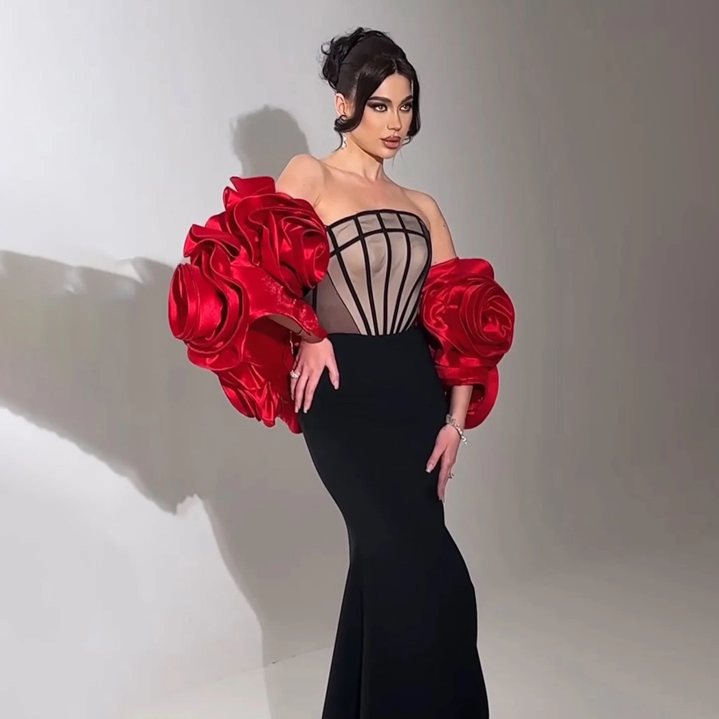 fitted lace wedding dress Elegant Strapless Burgundy Mermaid Evening Dresses Long Women PL221 –  Siaoryne main image 0