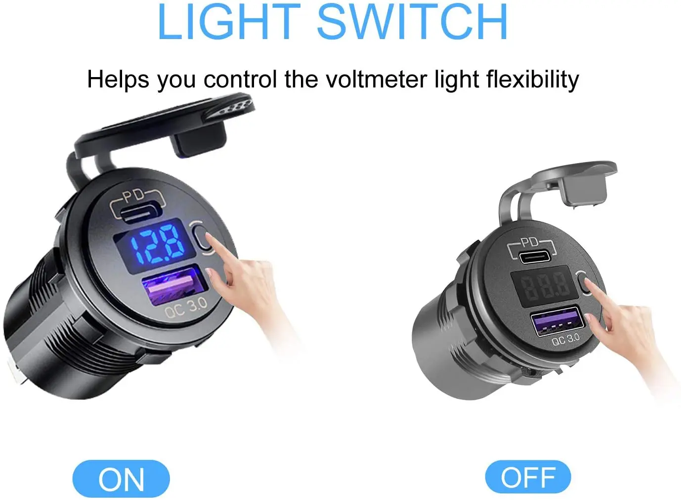48W 12V Dual USB Автомобильное зарядное устройство розетки PD3.0 Type-C & QC3.0 розетка со светодиодной Вольтметр и переключатель включения/выключения быстрое автомобильное