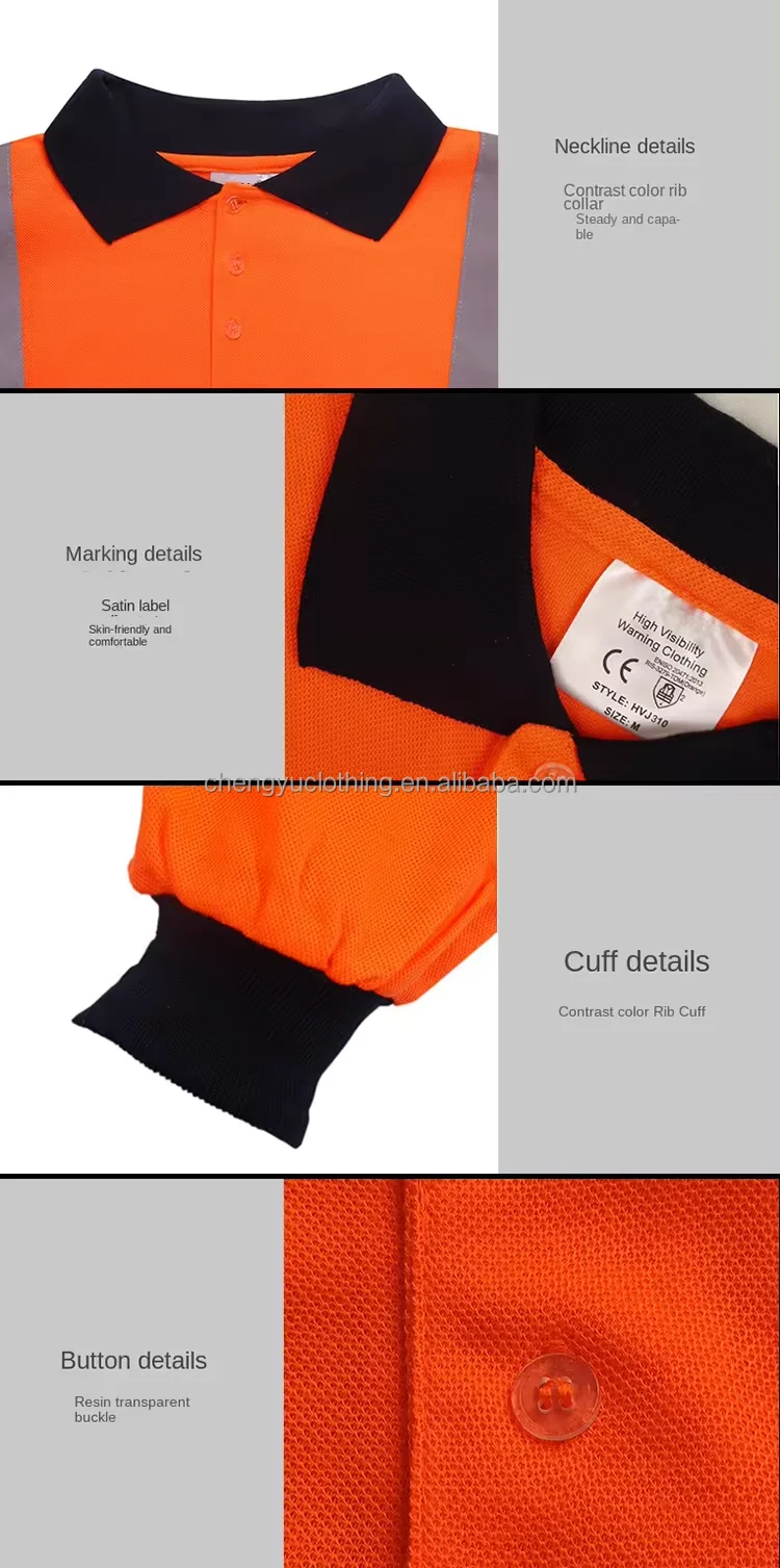 Hi Vis Polo Shirts Long Sleeve T-Shirts Workwear Safety Reflective Tape Construction Tshirts Custom 