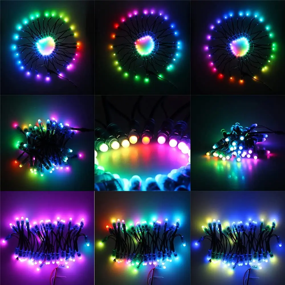 WS2811 Pixels Digital Addressable LED String Lights Waterproof RGB Full Color 12mm DC 5V