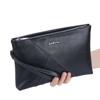Large Capacity Zipper Envelope Business Bag With PU Lining Men's Simple Design Clutch Handbag Long Travel New Logo Customizable