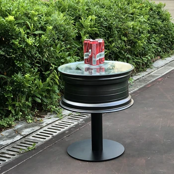 Dia 50cm round metal high bar party cocktail car wheel rim bar table