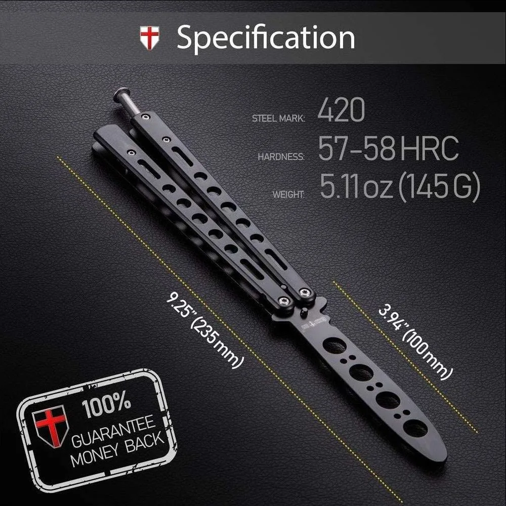 Black Portable Folding Butterfly Knife Trainer Stainless Steel Pocket   H63c3dcedd4eb4476bc092aafd7a1e41f2 