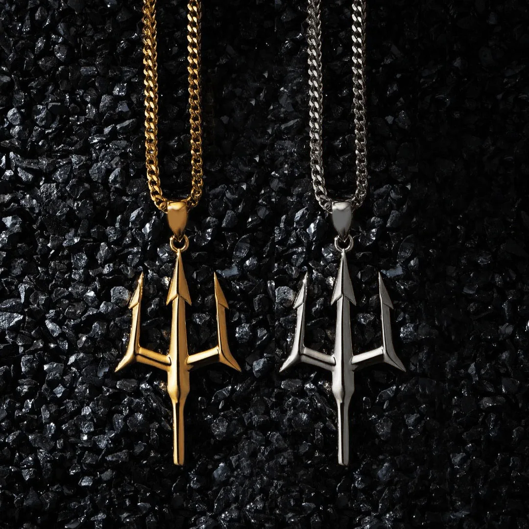 HZMAN Men's Poseidon Trident Necklace - Stainless Steel Greek Mythology Pendant With 24" Chain
