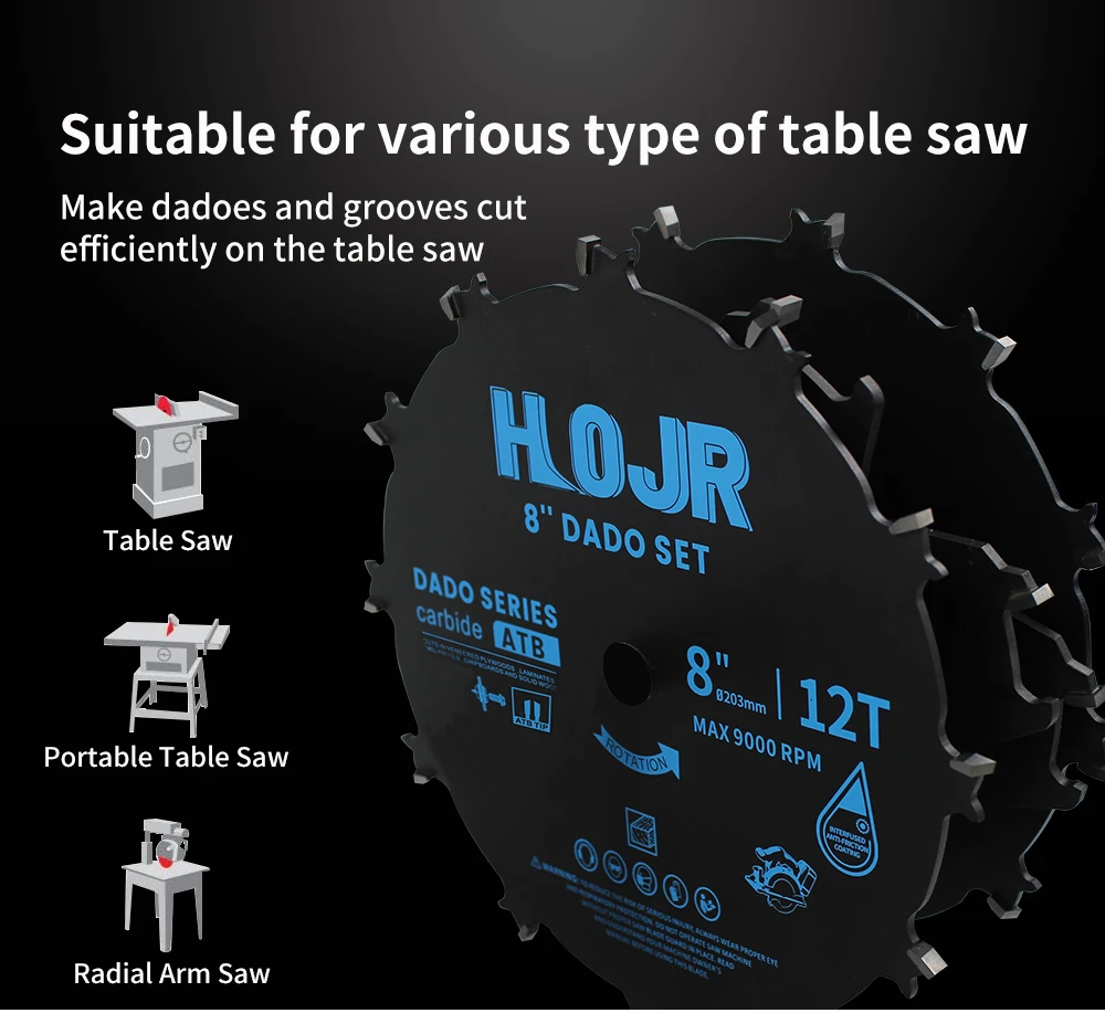 Hojr Dado Blade Set Circular Saw Blade 8in 12tooth Tungsten Carbide